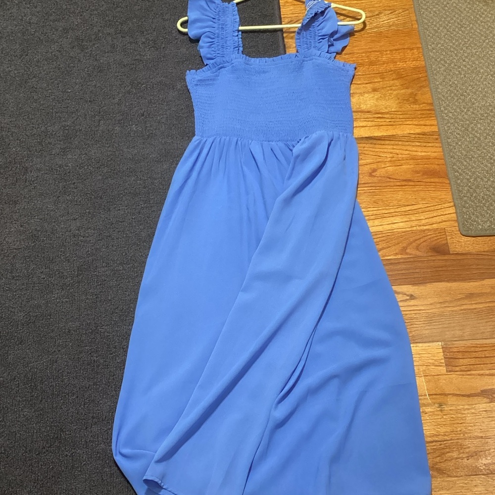 Chic Blue Dress with Ruffled Straps